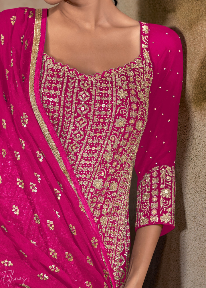 Orchid Chevron Gota Faux Georgette Palazzo Suit