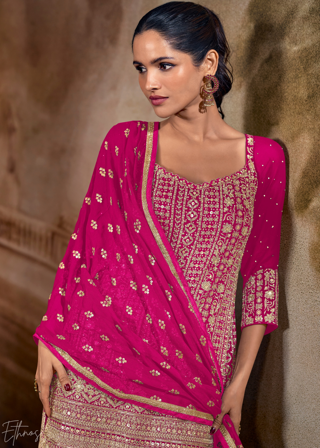 Orchid Chevron Gota Faux Georgette Palazzo Suit