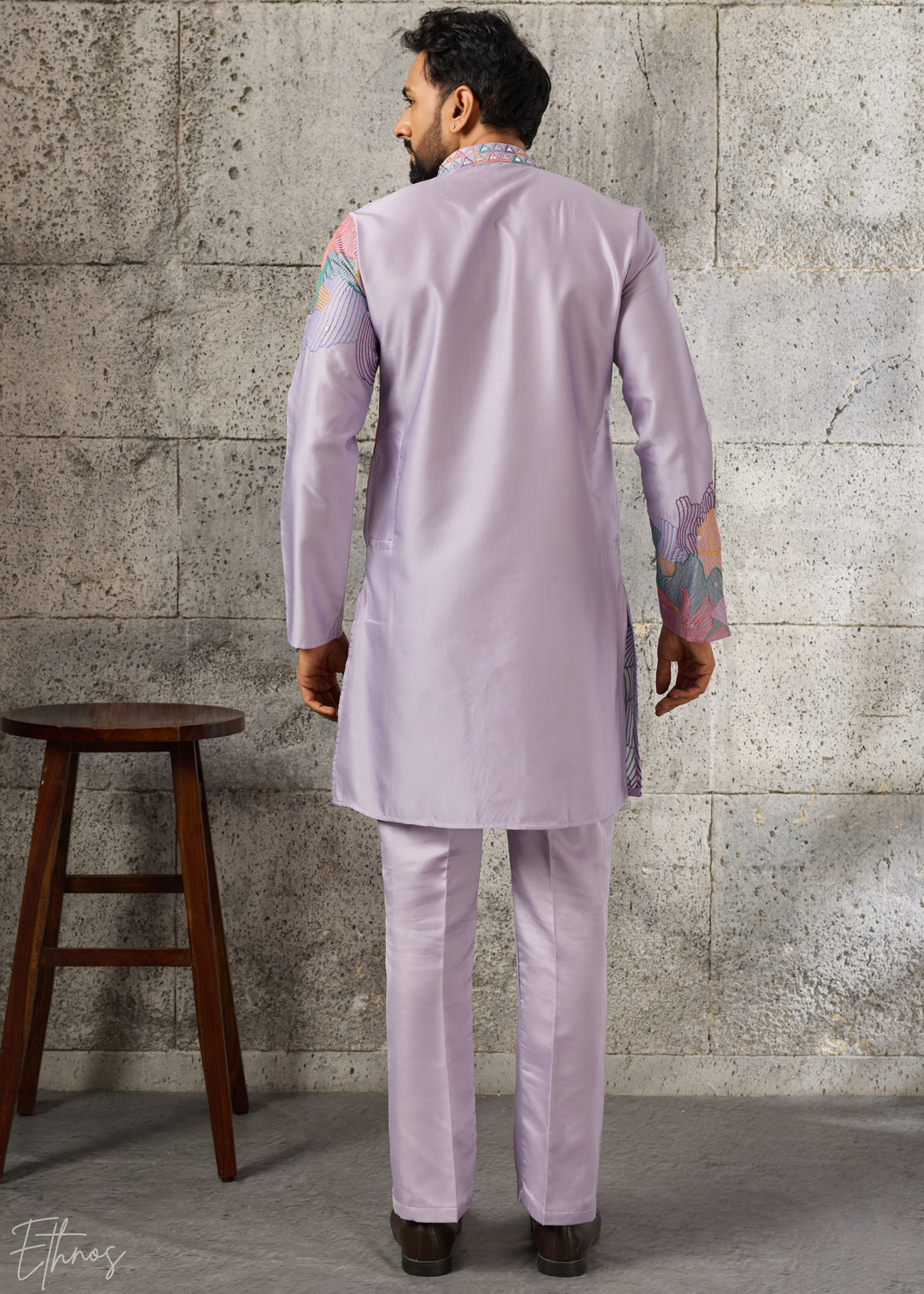 Orchid Lavender Abstract-Flora Silk Kurta Pajama Set
