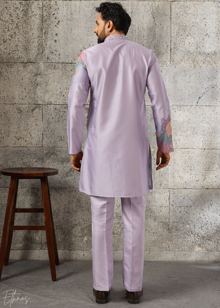 Orchid Lavender Abstract-Flora Silk Kurta Pajama Set