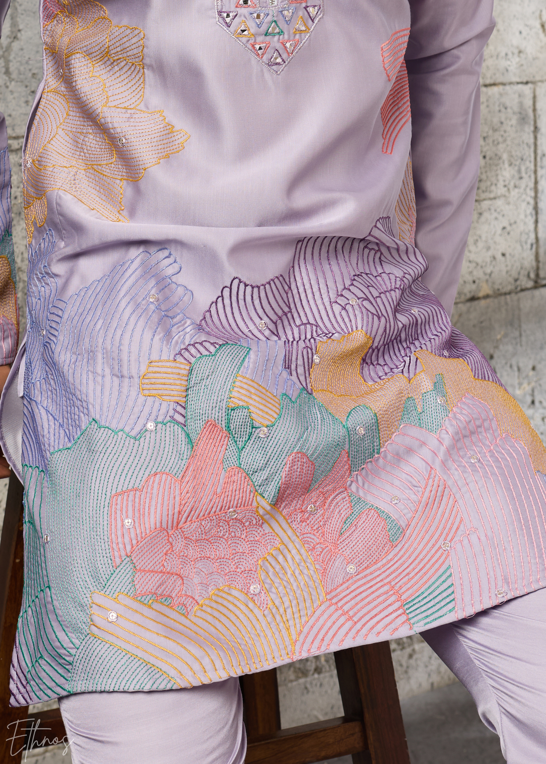 Orchid Lavender Abstract-Flora Silk Kurta Pajama Set