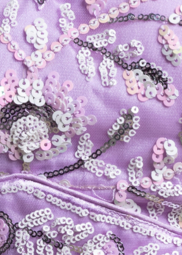 Orchid Lavender Foliage Filigree Net Lehenga