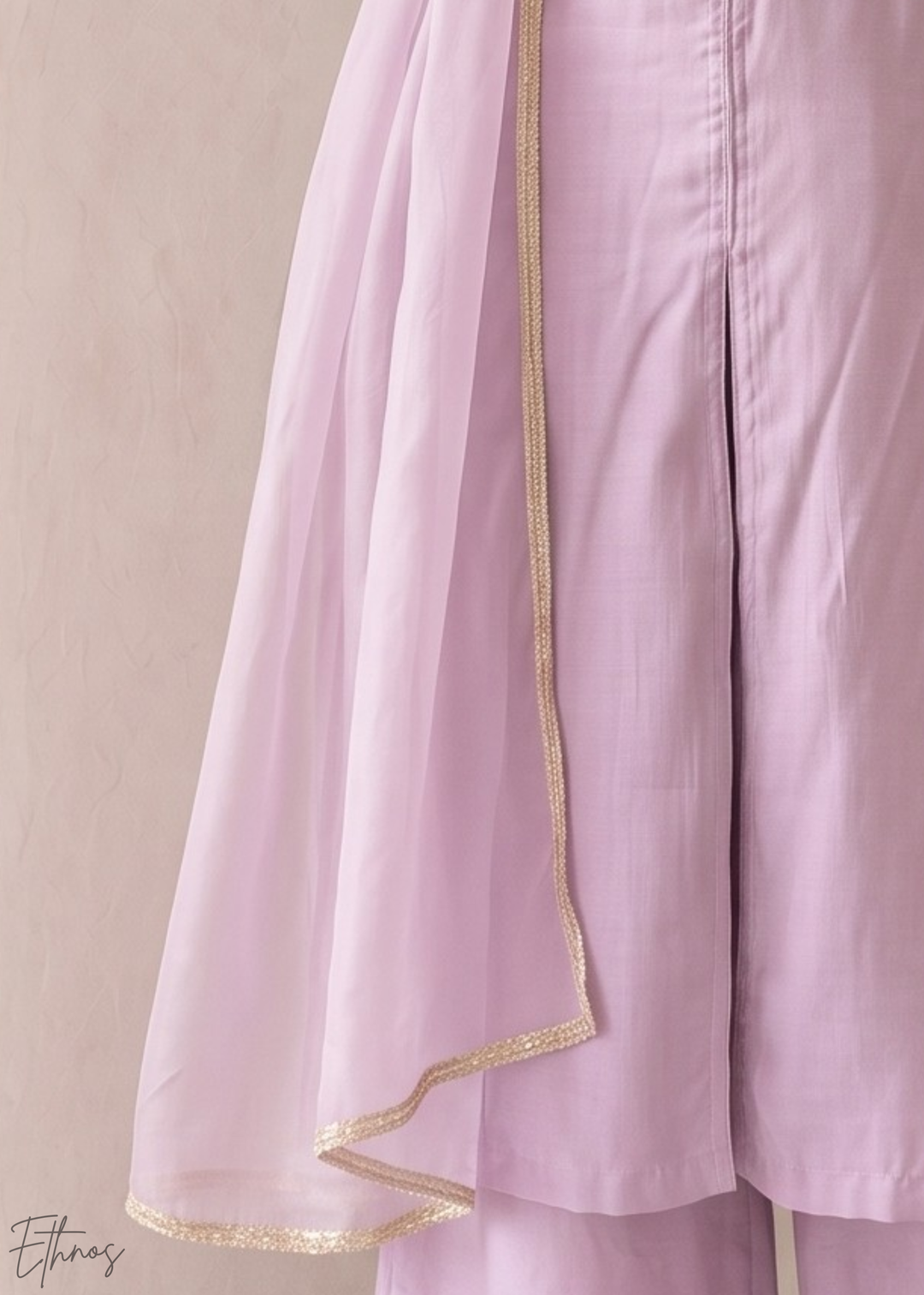 Orchid Lavender Medallion-Embroidered Silk Pant Suit
