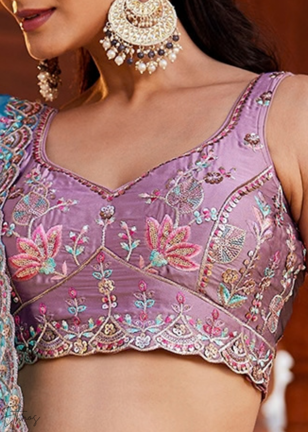 Orchid Lavender Radiant Blossom Poly Georgette Lehenga