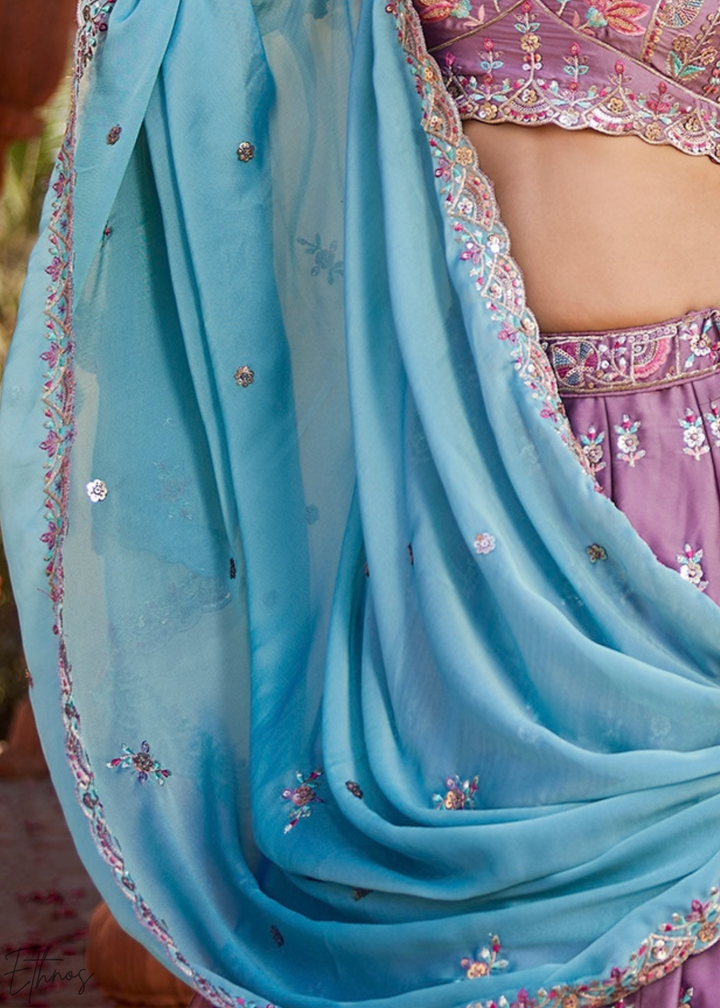Orchid Lavender Radiant Blossom Poly Georgette Lehenga