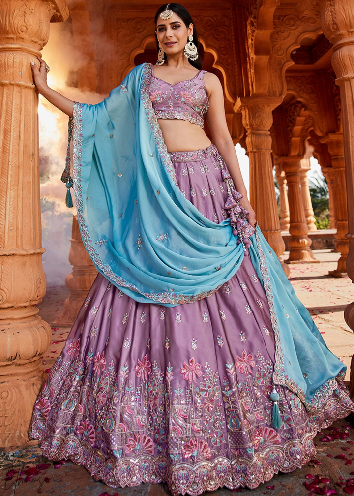 Orchid Lavender Radiant Blossom Poly Georgette Lehenga