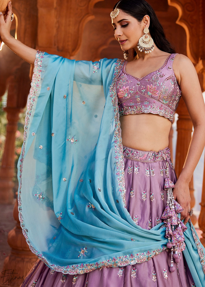 Orchid Lavender Radiant Blossom Poly Georgette Lehenga