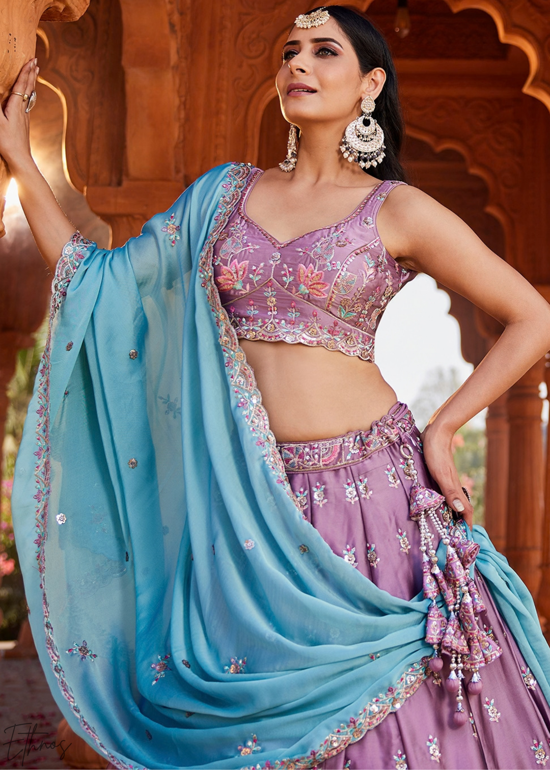 Orchid Lavender Radiant Blossom Poly Georgette Lehenga