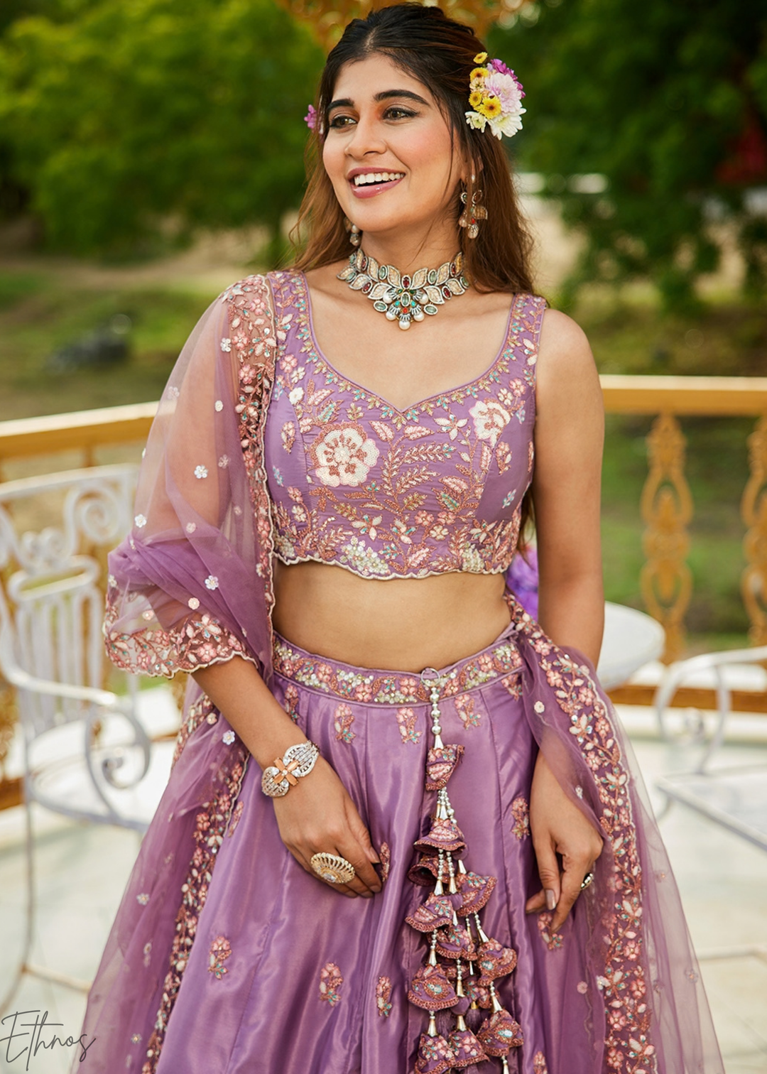 Orchid Lavender Radiant Blossom Satin Lehenga