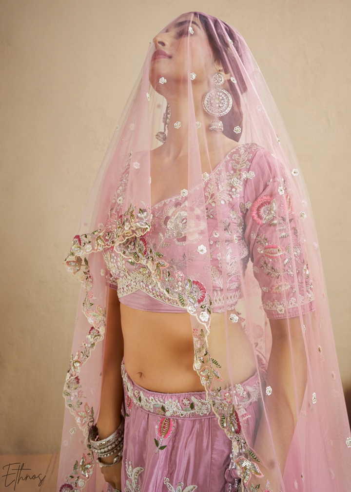 Orchid Lavender Radiant Blossom Satin Lehenga
