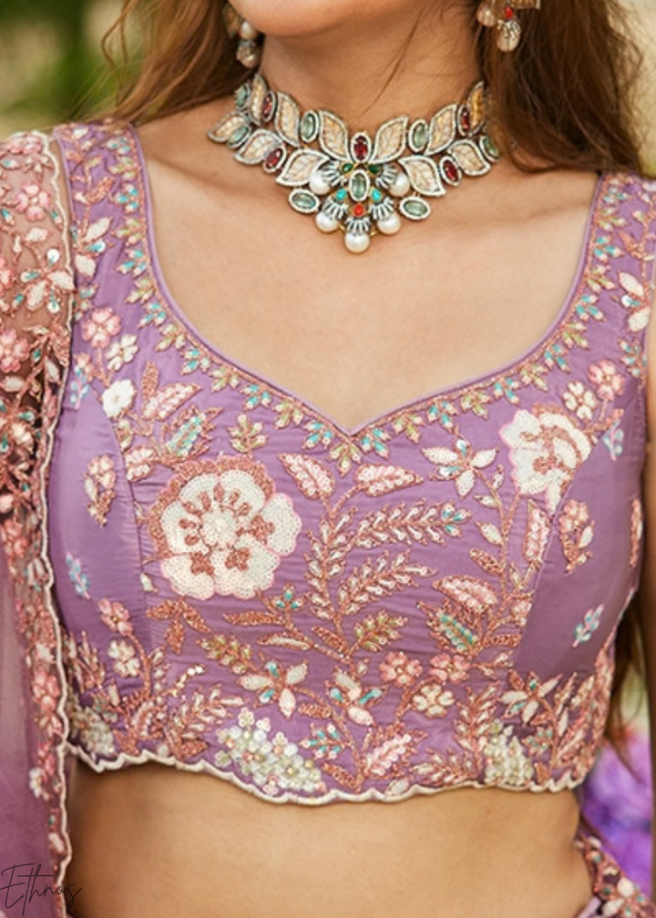 Orchid Lavender Radiant Blossom Satin Lehenga