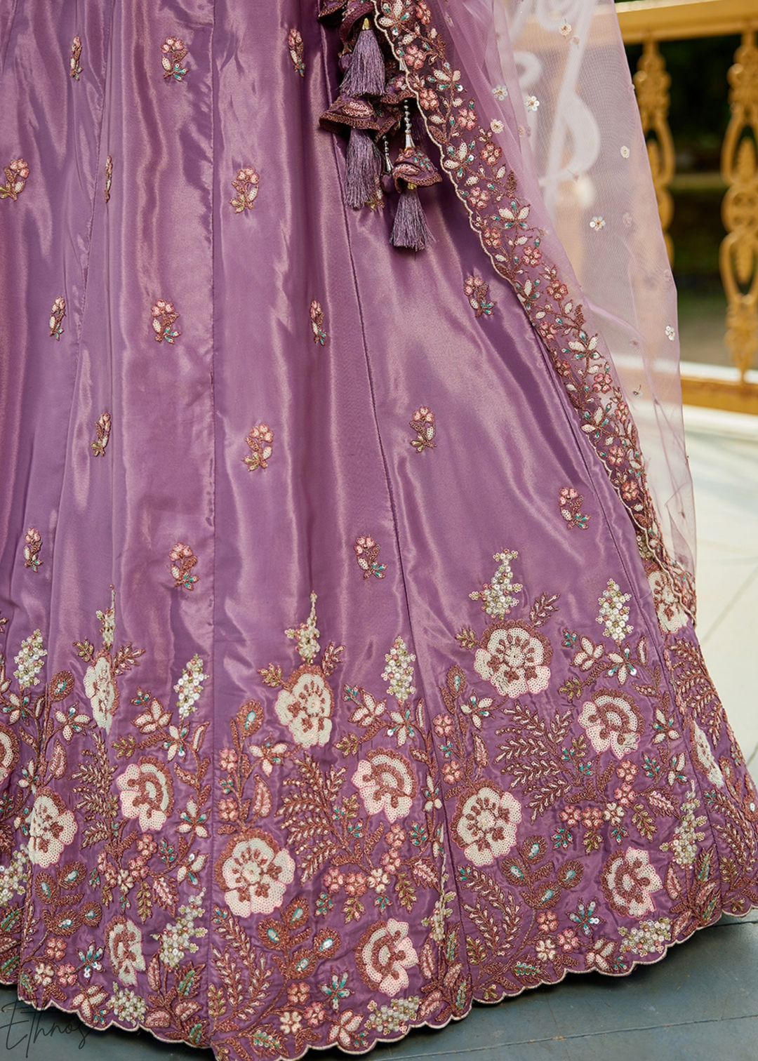 Orchid Lavender Radiant Blossom Satin Lehenga