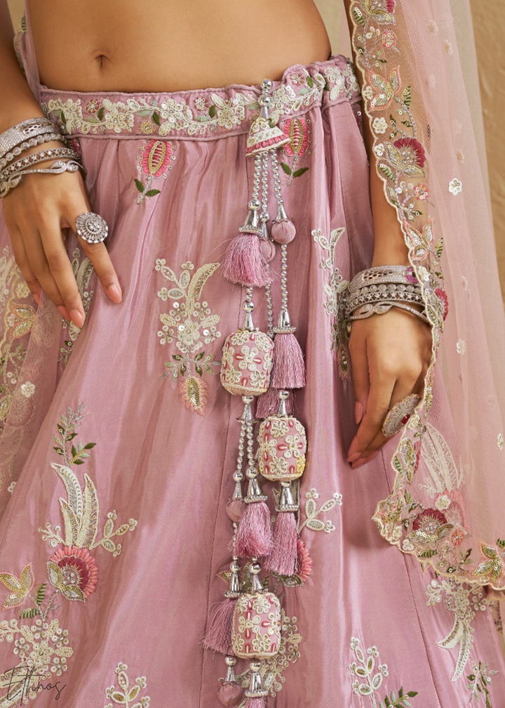 Orchid Lavender Radiant Blossom Satin Lehenga