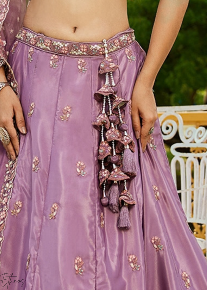 Orchid Lavender Radiant Blossom Satin Lehenga