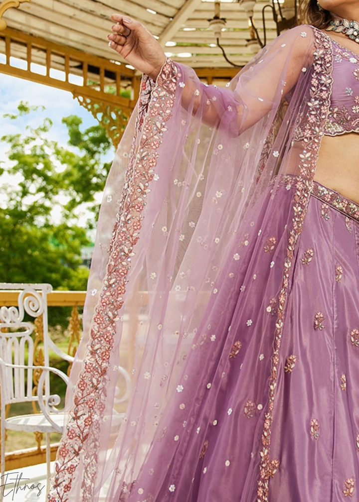 Orchid Lavender Radiant Blossom Satin Lehenga