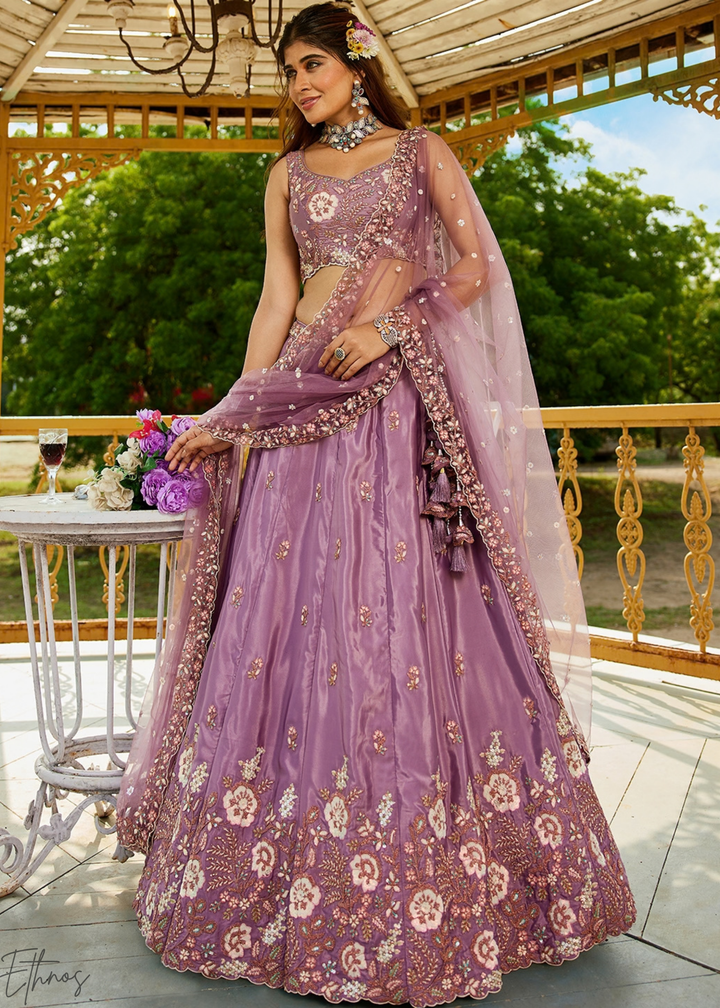 Orchid Lavender Radiant Blossom Satin Lehenga