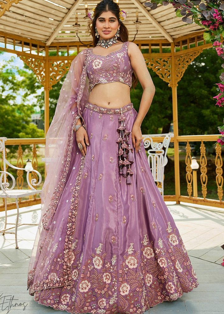 Orchid Lavender Radiant Blossom Satin Lehenga