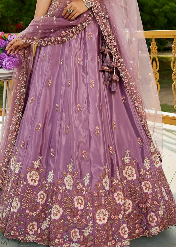 Orchid Lavender Radiant Blossom Satin Lehenga