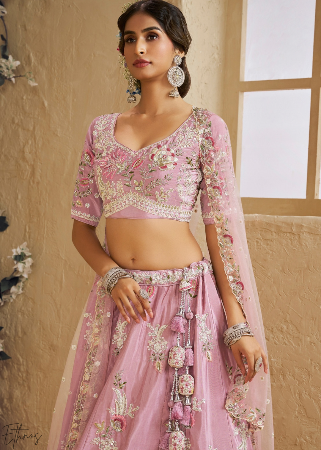 Orchid Lavender Radiant Blossom Satin Lehenga