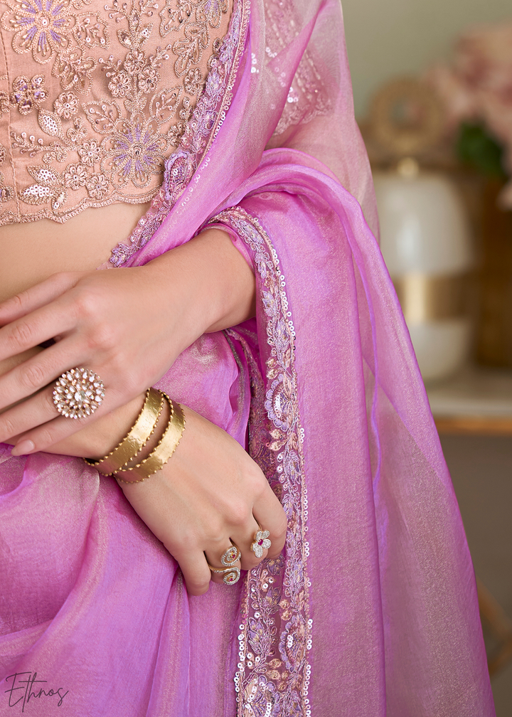 Orchid Lavender Sheer Tissue Georgette Saree