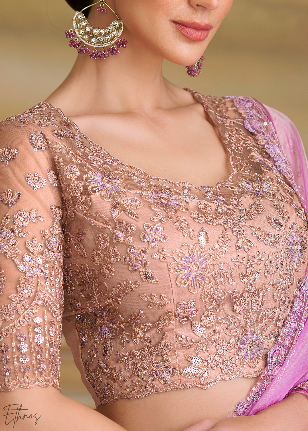 Orchid Lavender Sheer Tissue Georgette Saree