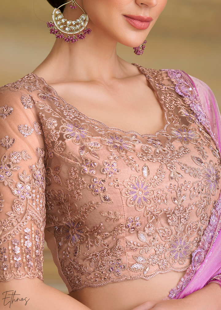 Orchid Lavender Sheer Tissue Georgette Saree