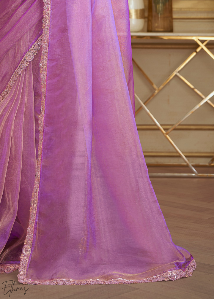 Orchid Lavender Sheer Tissue Georgette Saree