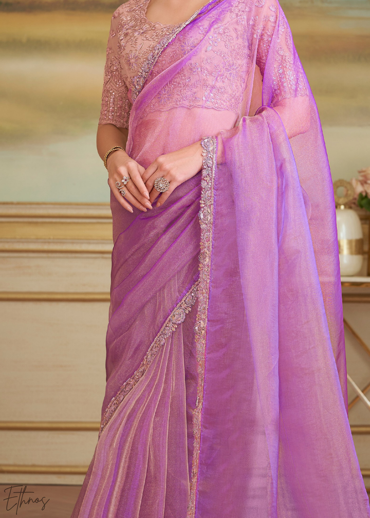 Orchid Lavender Sheer Tissue Georgette Saree