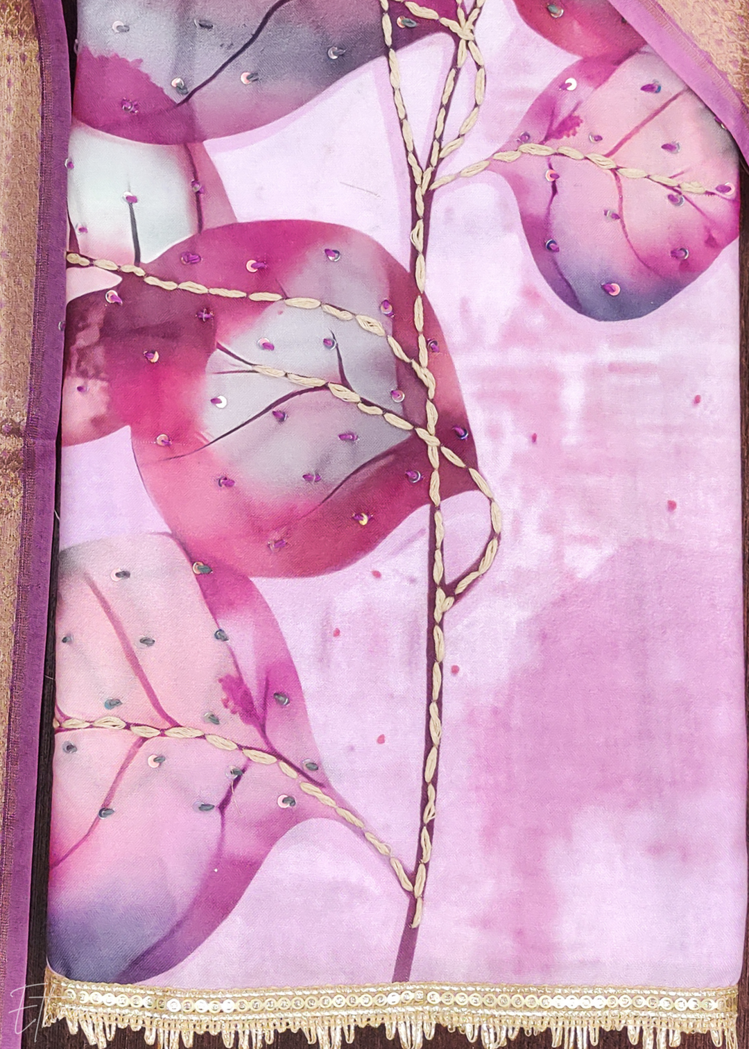 Orchid Lavender Watercolor-Blossom Rayon Cotton Palazzo Suit