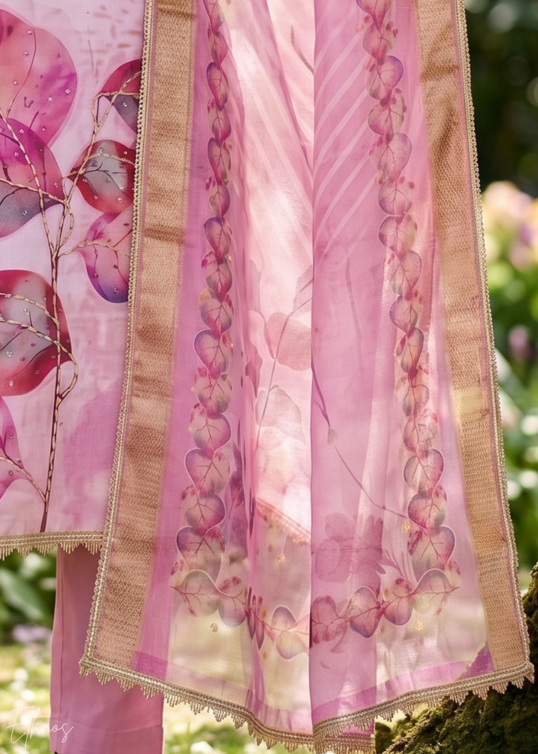 Orchid Lavender Watercolor-Blossom Rayon Cotton Palazzo Suit