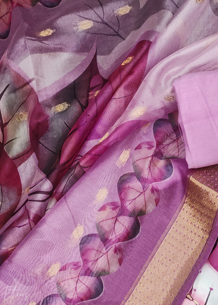 Orchid Lavender Watercolor-Blossom Rayon Cotton Palazzo Suit