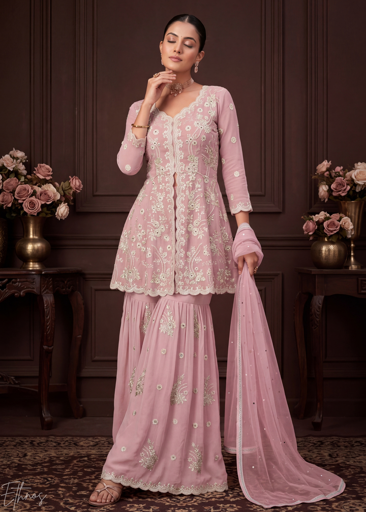 Orchid Mauve Radiant Blossom Georgette Sharara Suit