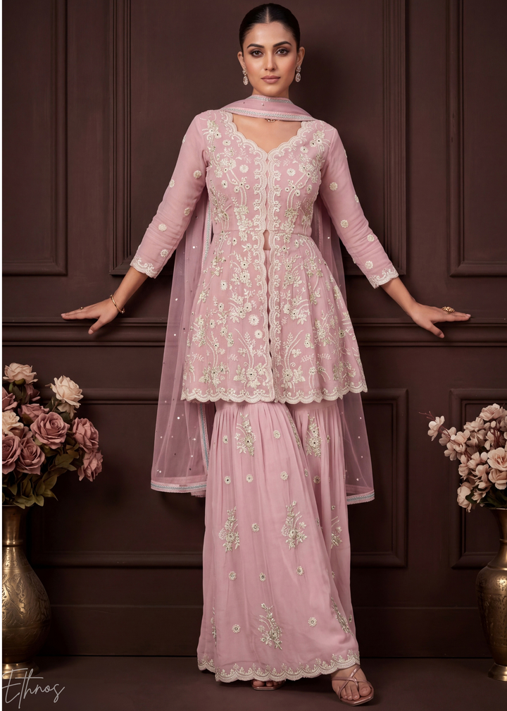 Orchid Mauve Radiant Blossom Georgette Sharara Suit