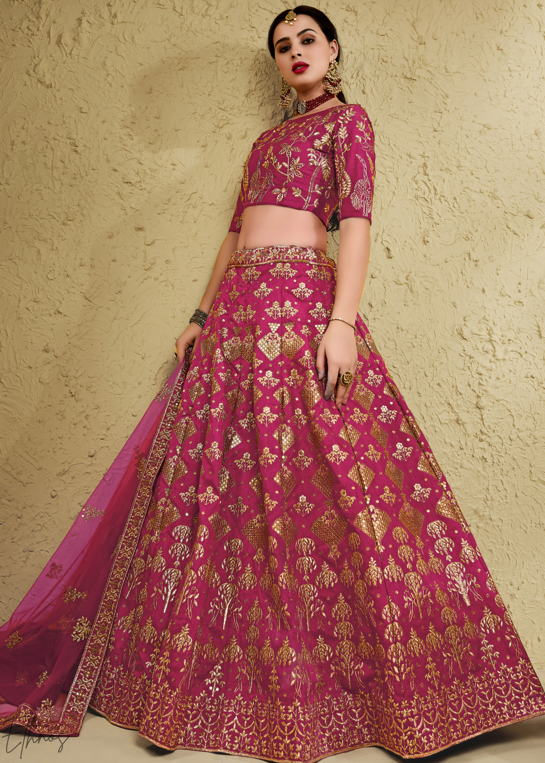 Orchid Persian Paisley Gilded Silk Lehenga