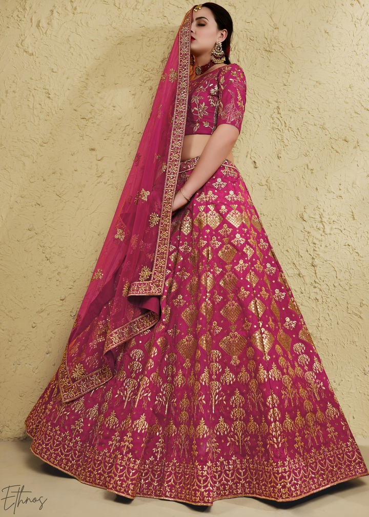 Orchid Persian Paisley Gilded Silk Lehenga