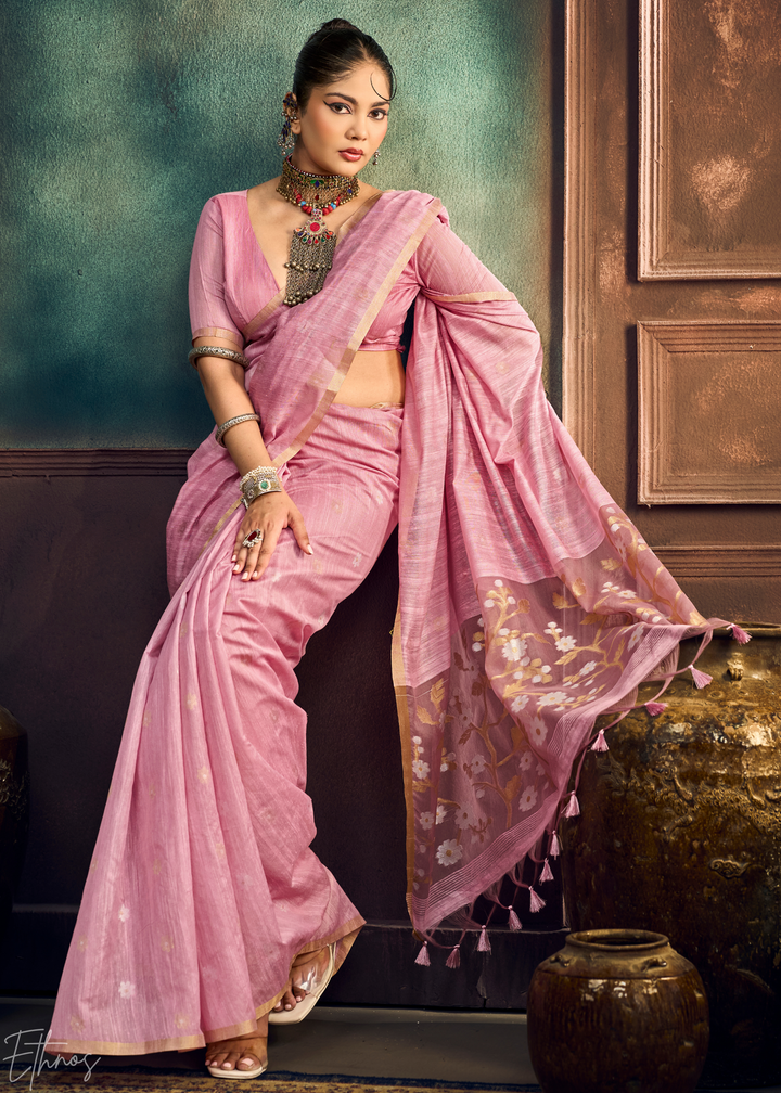 Orchid Petal  Artisan Floral Weave Munga Cotton Saree