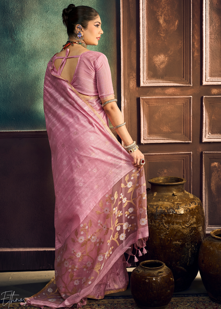 Orchid Petal  Artisan Floral Weave Munga Cotton Saree