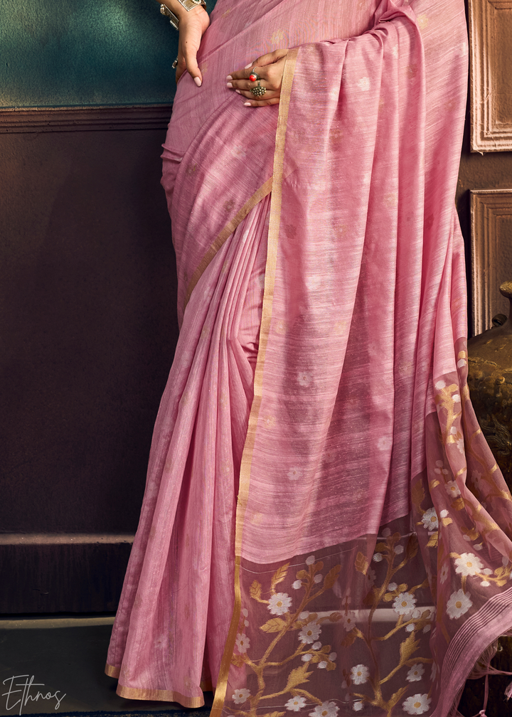 Orchid Petal  Artisan Floral Weave Munga Cotton Saree