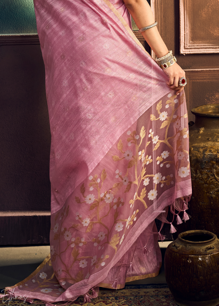 Orchid Petal  Artisan Floral Weave Munga Cotton Saree