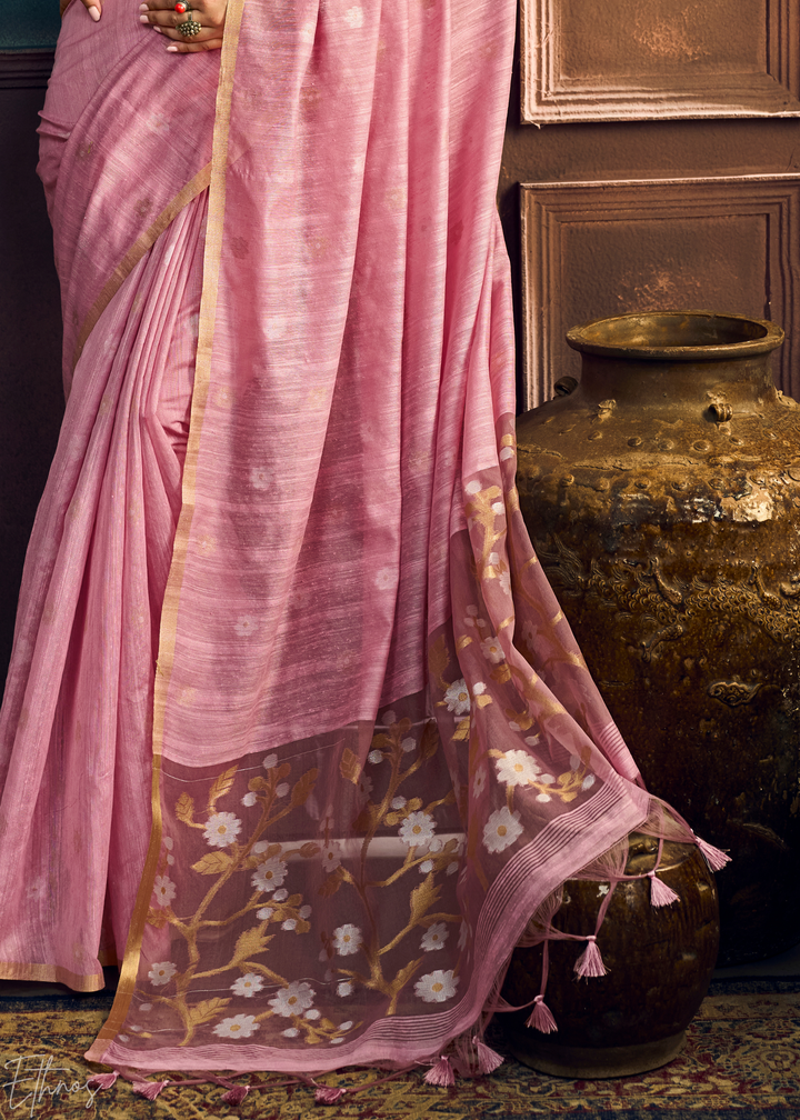 Orchid Petal  Artisan Floral Weave Munga Cotton Saree