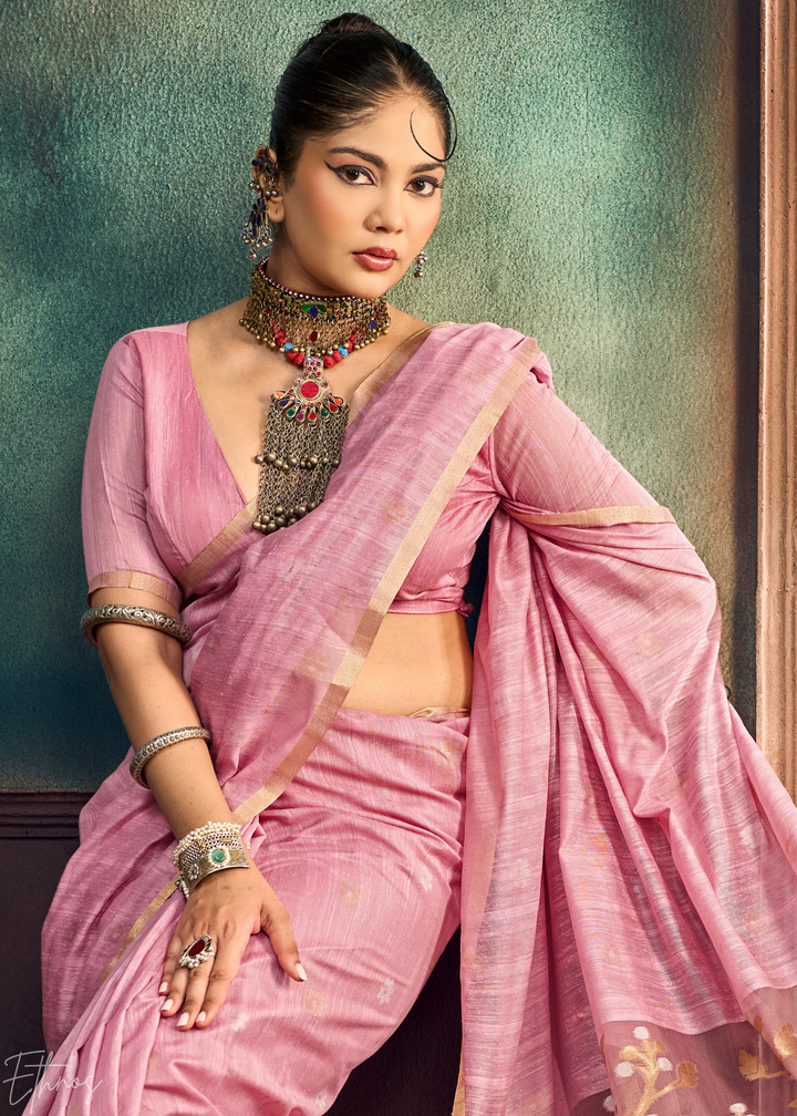 Orchid Petal  Artisan Floral Weave Munga Cotton Saree