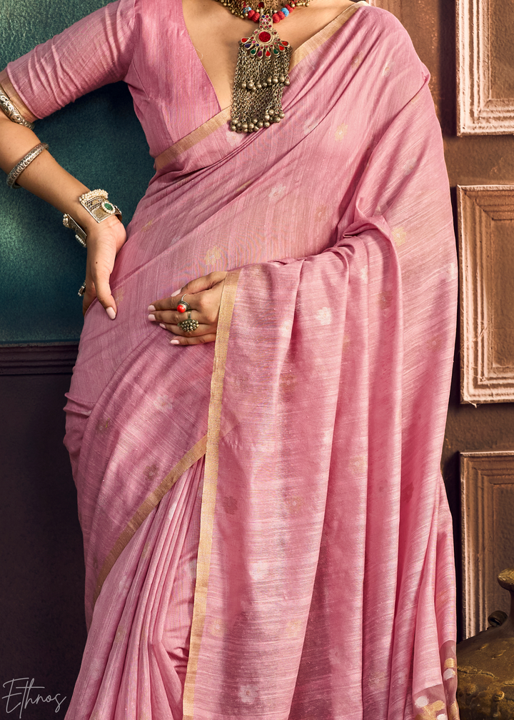 Orchid Petal  Artisan Floral Weave Munga Cotton Saree
