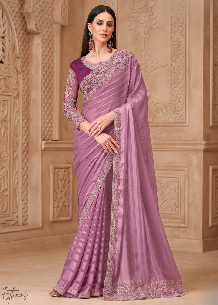 Orchid Petal Classic Border Satin Georgette Saree