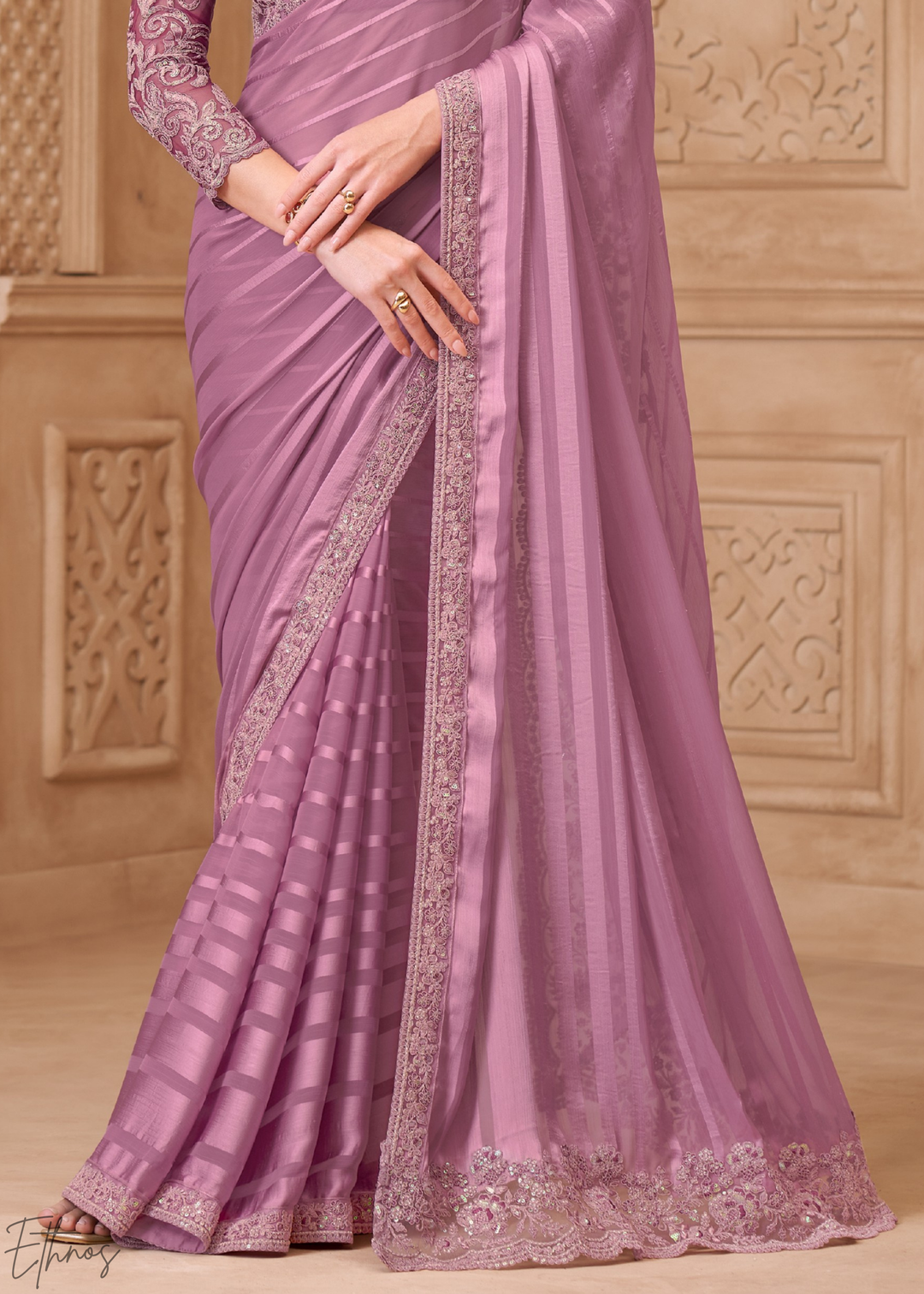 Orchid Petal Classic Border Satin Georgette Saree
