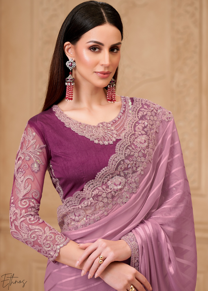 Orchid Petal Classic Border Satin Georgette Saree