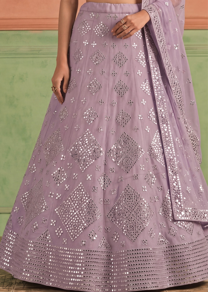 Orchid Petal Diamond Mirror Embellished Organza Lehenga Choli