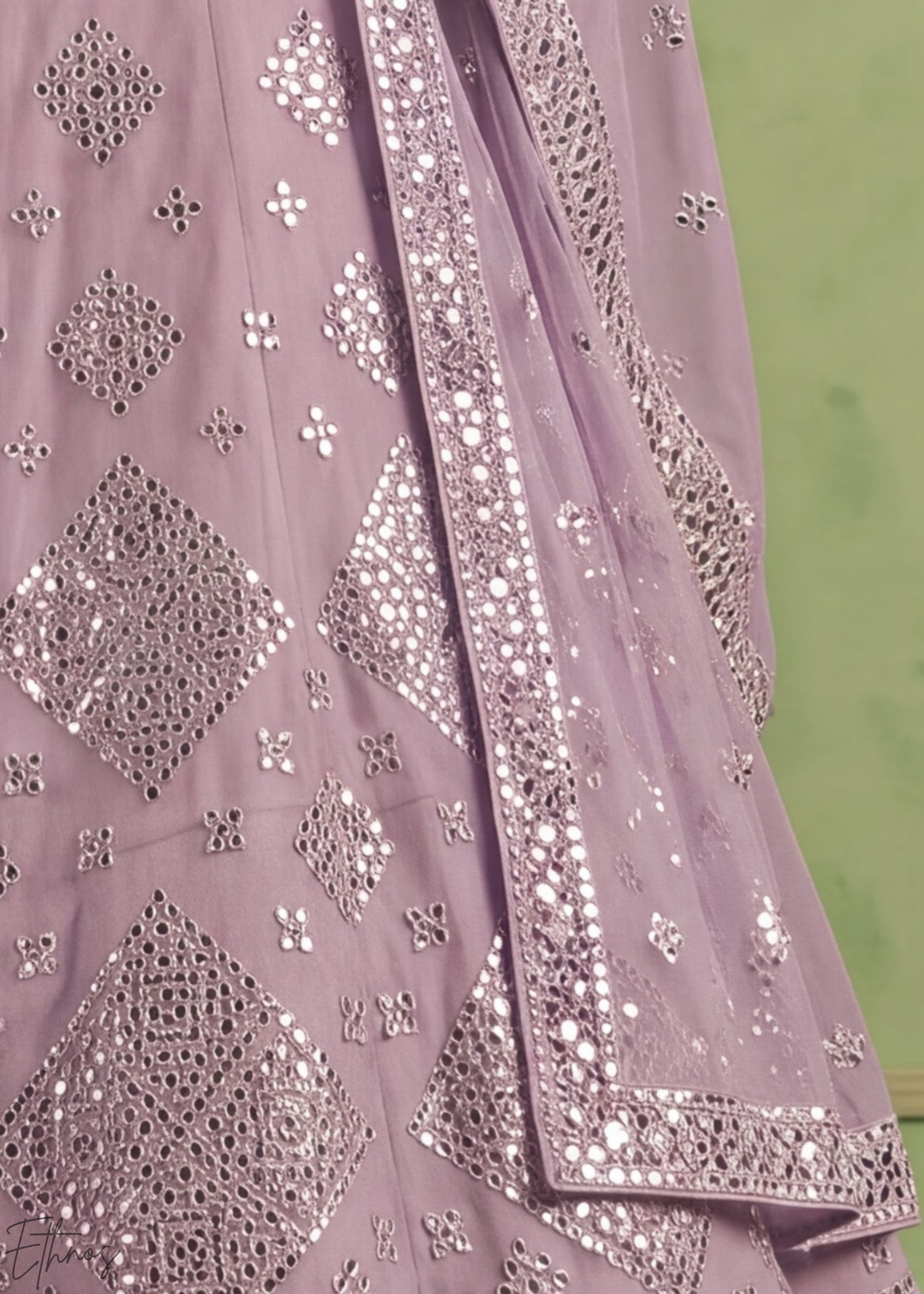 Orchid Petal Diamond Mirror Embellished Organza Lehenga Choli