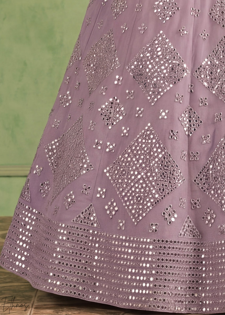 Orchid Petal Diamond Mirror Embellished Organza Lehenga Choli
