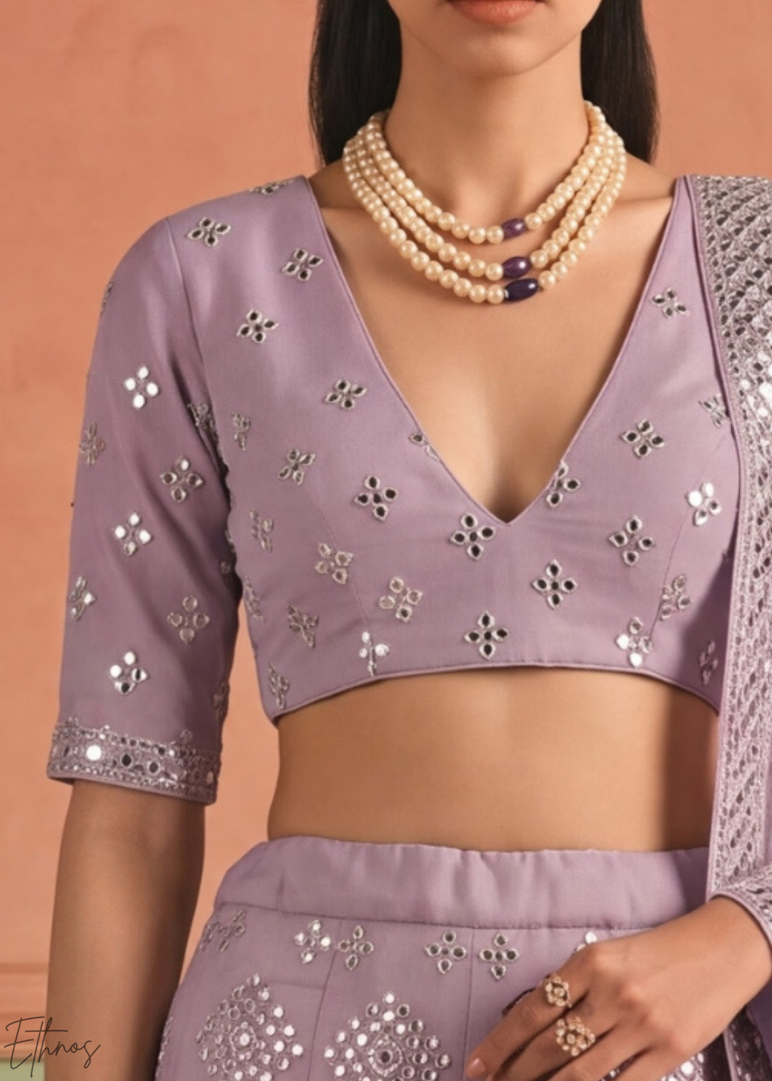 Orchid Petal Diamond Mirror Embellished Organza Lehenga Choli