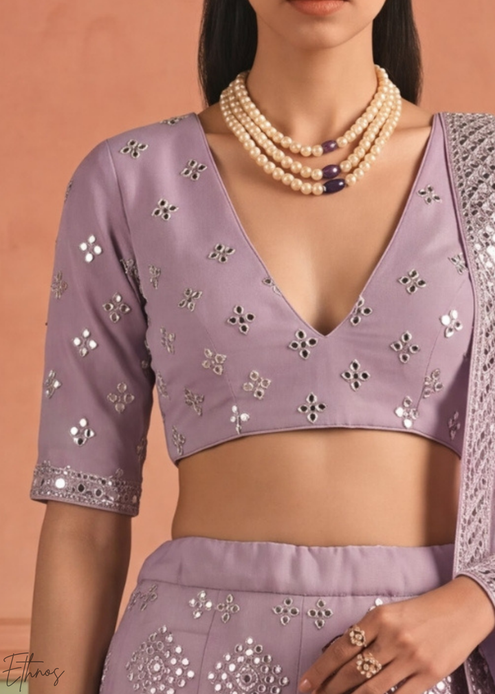 Orchid Petal Diamond Mirror Embellished Organza Lehenga Choli